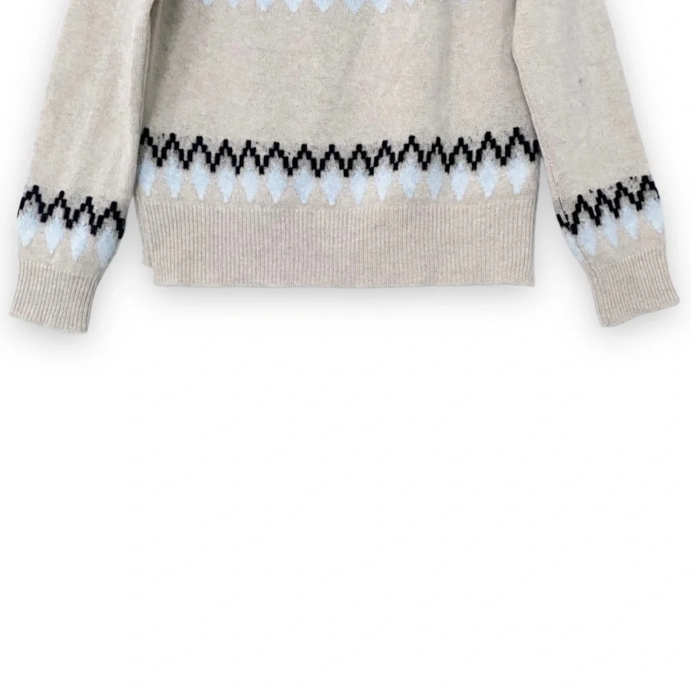 27 Miles Malibu Farida Sweater Fair Isle Cashmere Wool Oatmeal Neutral Crew Neck - Picture 7 of 11